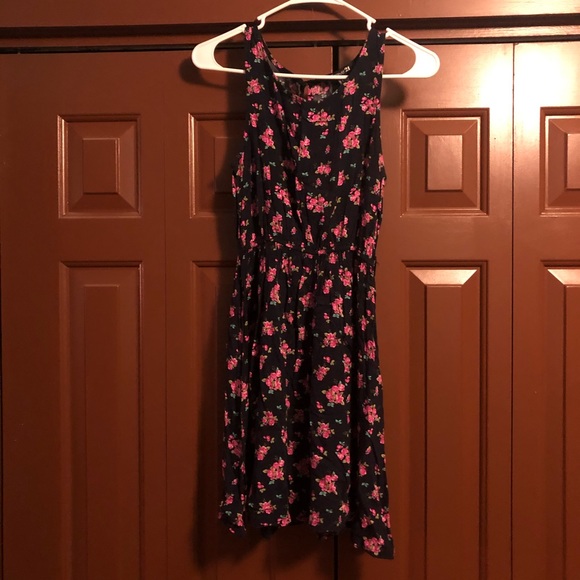 Navy blue floral dress with elastic waist - Picture 2 of 5